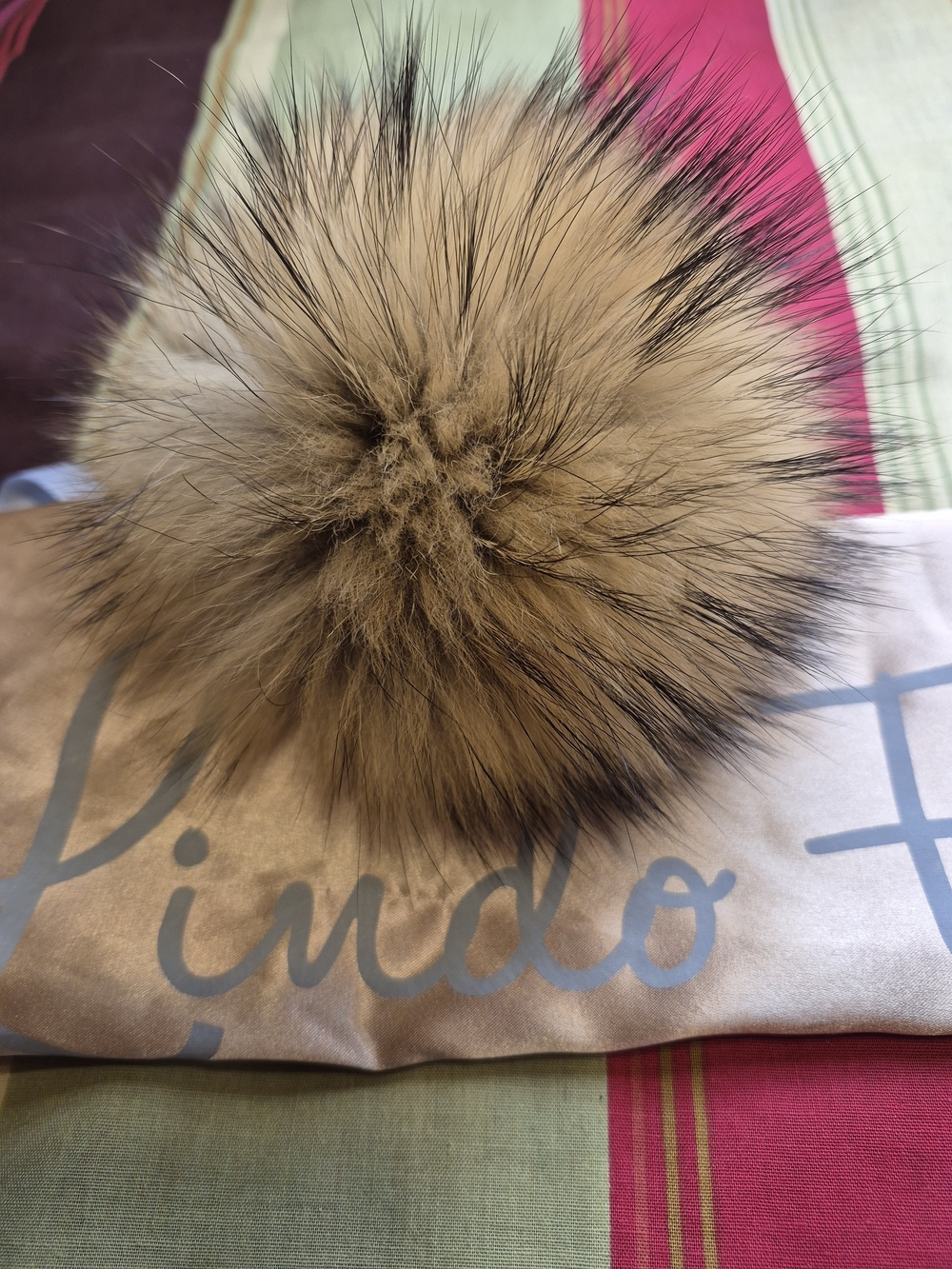 Lindo F Plush Fur Pom Pom Hat Topper - Tan with Black Tips